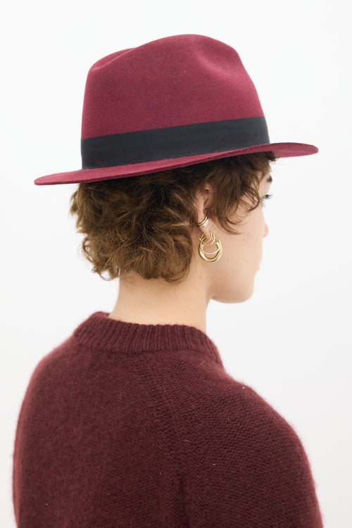 Saint Laurent Burgundy 
Black Felt Fedora Hat