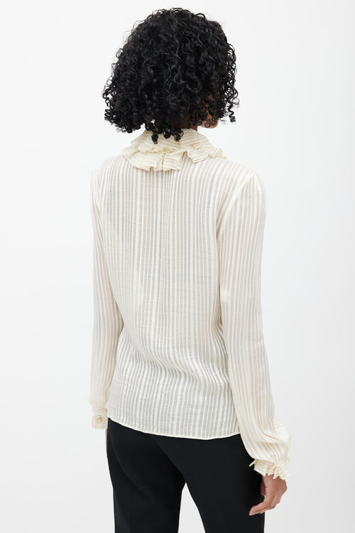 Saint Laurent Cream 
Gold Metallic Silk Ruffled Shirt