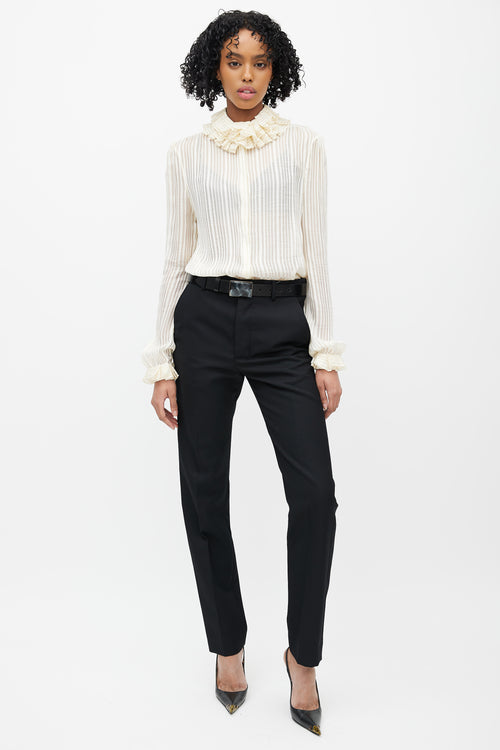 Saint Laurent Cream 
Gold Metallic Silk Ruffled Shirt