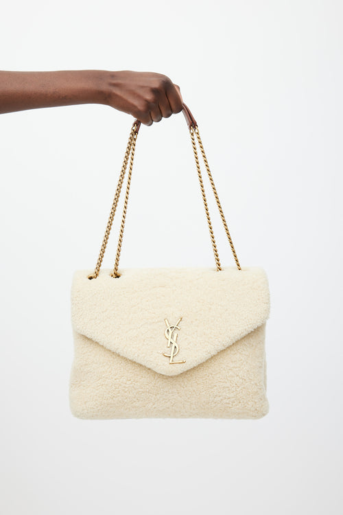 Saint Laurent Cream 
Gold Shearling Lou Lou Bag