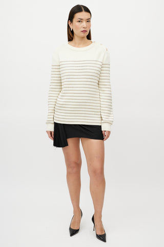 Saint Laurent Cream 
Metallic Gold Striped Sweater