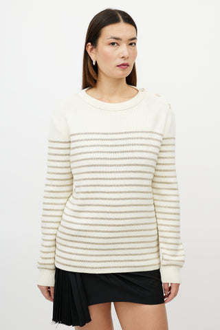 Saint Laurent Cream 
Metallic Gold Striped Sweater