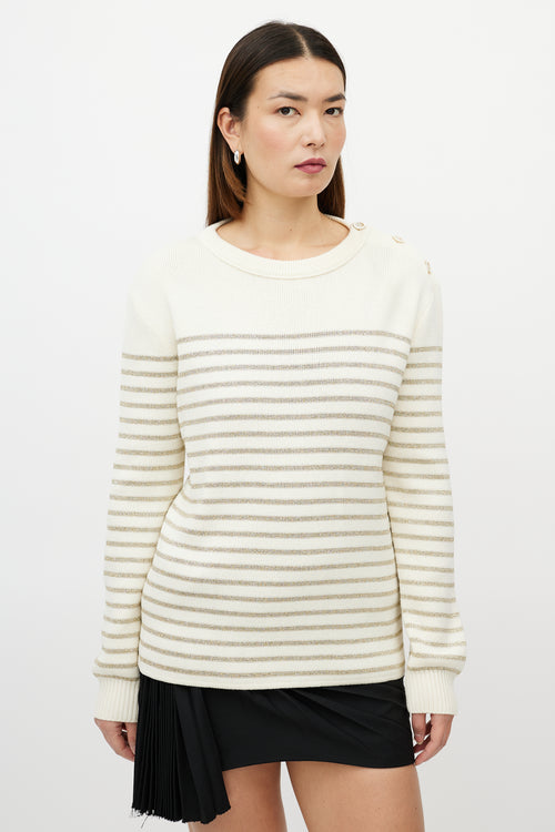 Saint Laurent Cream 
Metallic Gold Striped Sweater