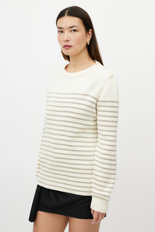 Saint Laurent Cream 
Metallic Gold Striped Sweater