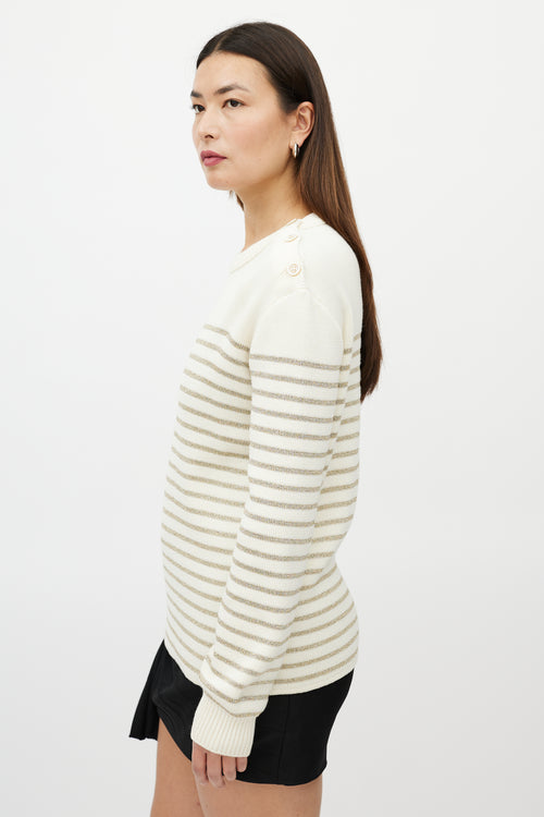 Saint Laurent Cream 
Metallic Gold Striped Sweater