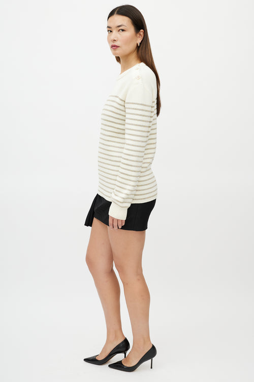 Saint Laurent Cream 
Metallic Gold Striped Sweater