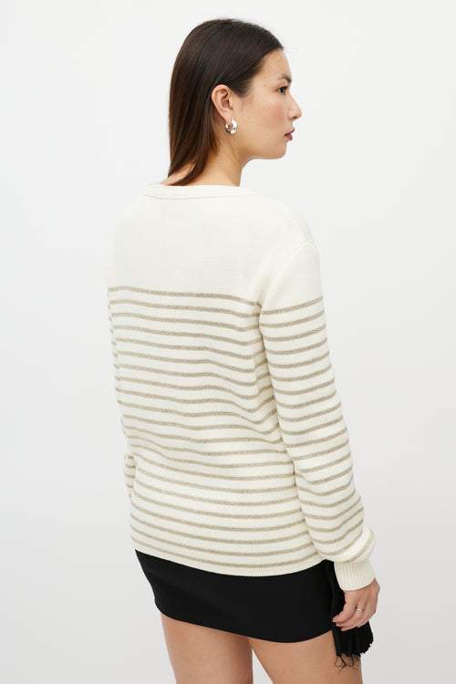 Saint Laurent Cream 
Metallic Gold Striped Sweater