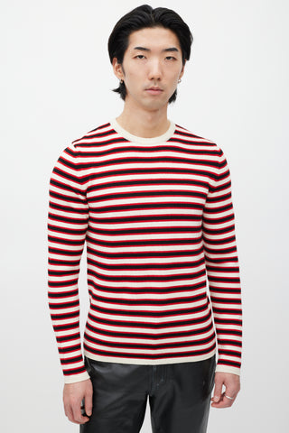 Saint Laurent Cream 
Red Wool Knit Striped Sweater