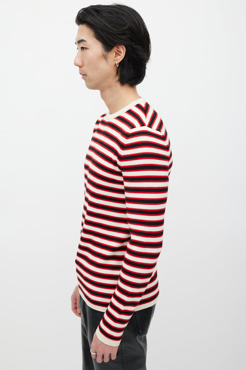 Saint Laurent Cream 
Red Wool Knit Striped Sweater