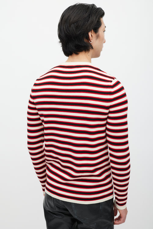 Saint Laurent Cream 
Red Wool Knit Striped Sweater