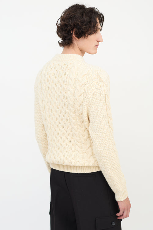 Saint Laurent Cream Wool Cable Knit  Sweater