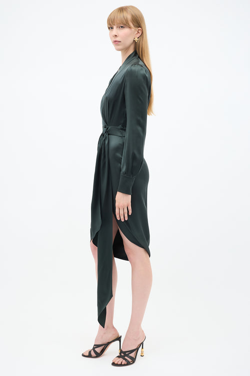 Saint Laurent Dark Green Silk Belted Dress