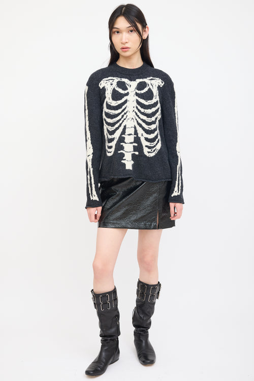 Saint Laurent Dark Grey 
Cream Knit Skeleton Sweater