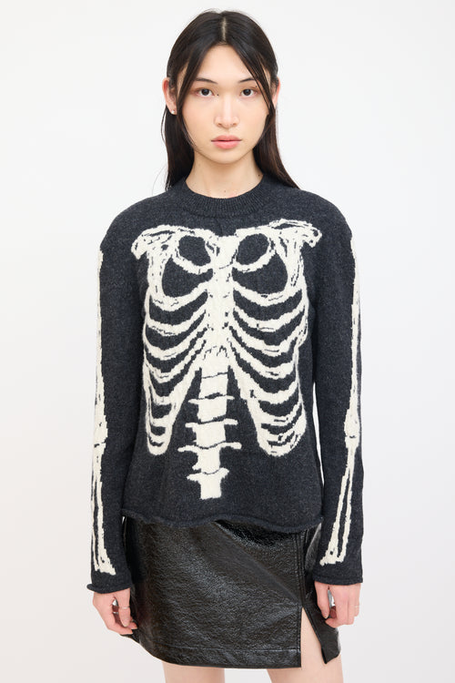 Saint Laurent Dark Grey 
Cream Knit Skeleton Sweater