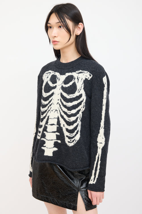 Saint Laurent Dark Grey 
Cream Knit Skeleton Sweater