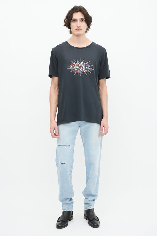 Saint Laurent Dark Grey 
Multi Disco Logo T-Shirt