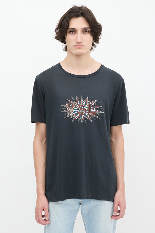 Saint Laurent Dark Grey 
Multi Disco Logo T-Shirt