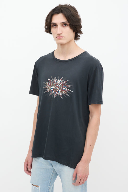 Saint Laurent Dark Grey 
Multi Disco Logo T-Shirt