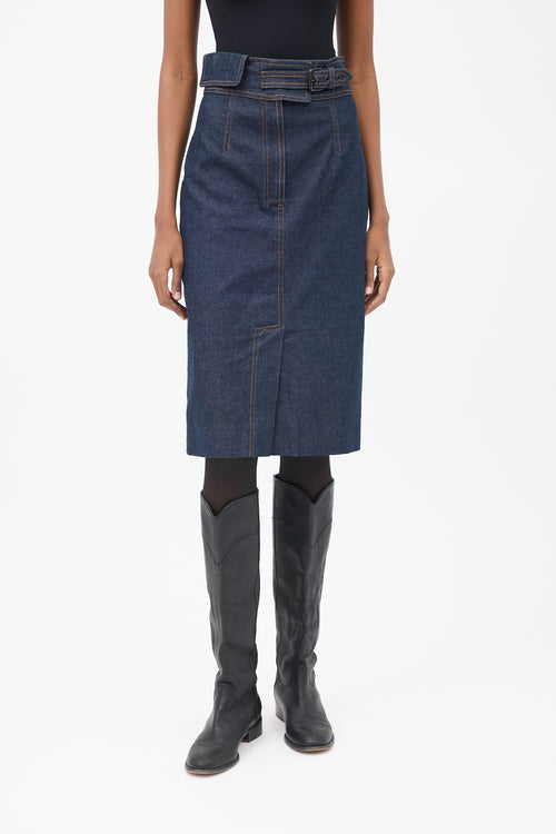 Saint Laurent Dark Wash Denim Pencil Skirt