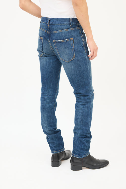 Saint Laurent Dark Wash Distressed Slim Leg Jeans