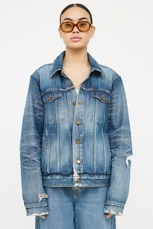 Saint Laurent Medium Wash Distressed Denim Jacket