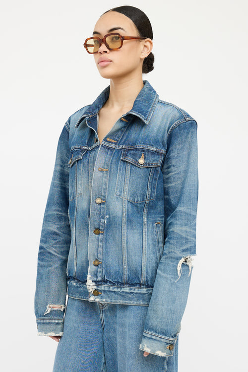 Saint Laurent Medium Wash Distressed Denim Jacket