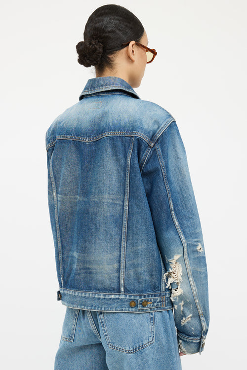 Saint Laurent Medium Wash Distressed Denim Jacket