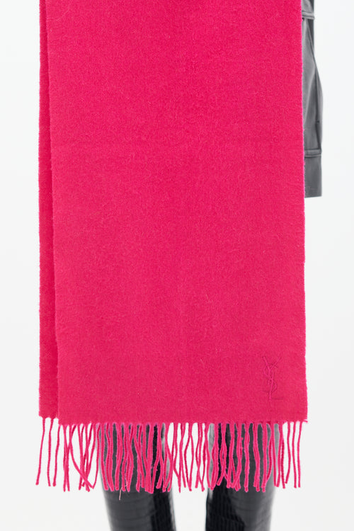 Saint Laurent Fuchsia Embroidered Logo Fringe Scarf