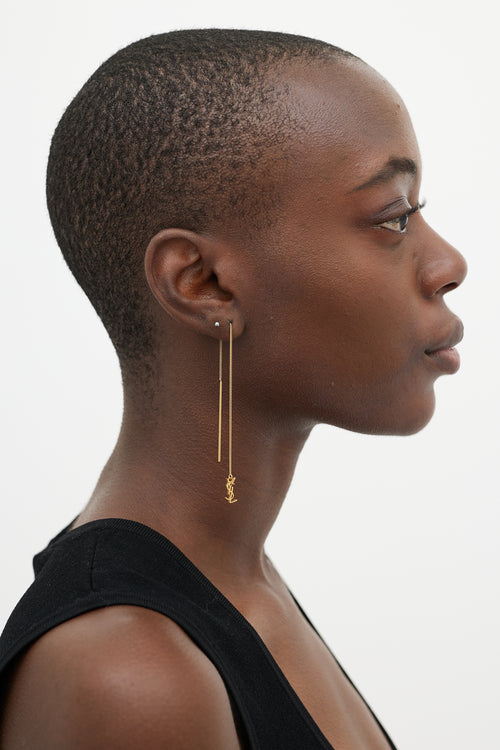 Saint Laurent Gold Brass Logo Drop Earring