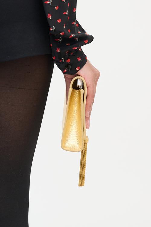 Saint Laurent Gold Leather Kate Tassel Clutch