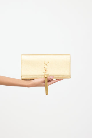 Saint Laurent Gold Leather Kate Tassel Clutch