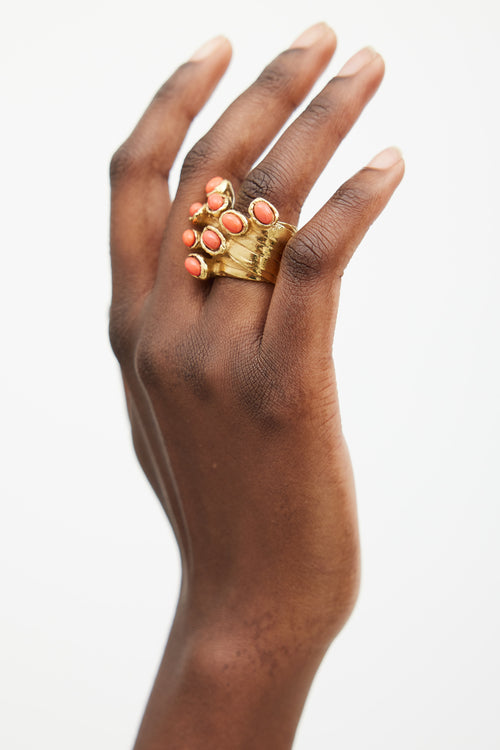 Saint Laurent Gold 
Pink Enamel Arty Ring