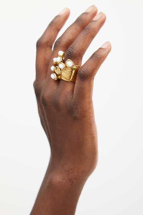 Saint Laurent Gold 
White Enamel Arty Ring