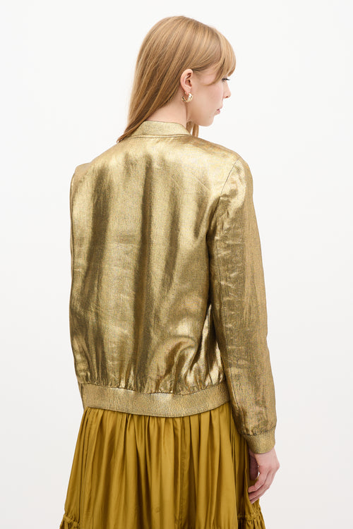 Saint Laurent Gold Metallic  Bomber Jacket