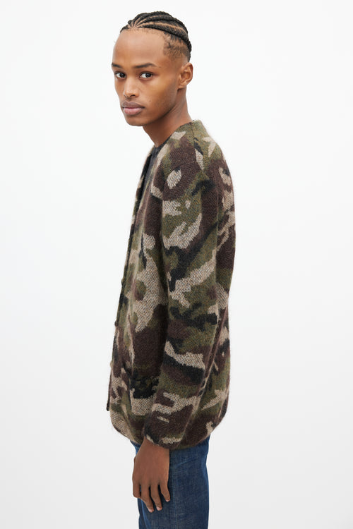 Saint Laurent Green 
Brown Camo V-Neck Cardigan