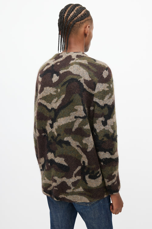 Saint Laurent Green 
Brown Camo V-Neck Cardigan