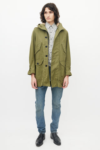 Saint Laurent Green Cargo Faux Shearling Hooded Parka