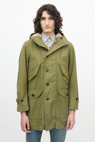 Saint Laurent Green Cargo Faux Shearling Hooded Parka