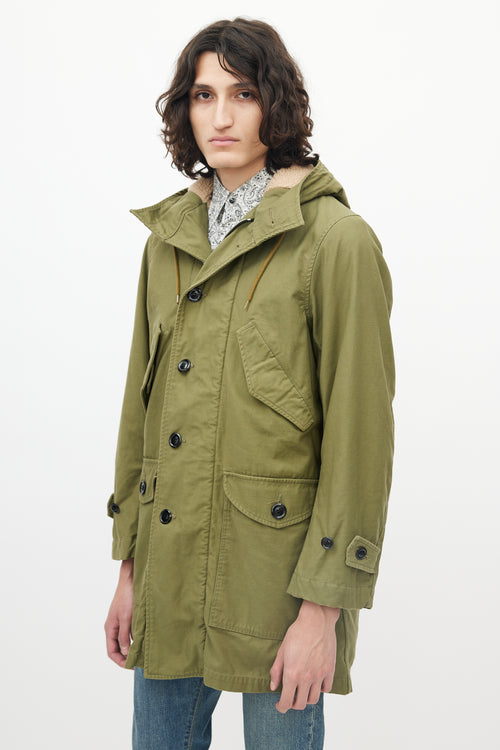 Saint Laurent Green Cargo Faux Shearling Hooded Parka