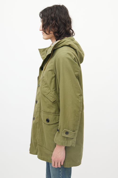 Saint Laurent Green Cargo Faux Shearling Hooded Parka