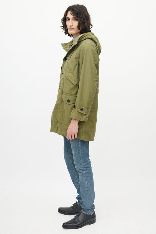 Saint Laurent Green Cargo Faux Shearling Hooded Parka