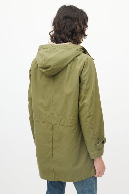 Saint Laurent Green Cargo Faux Shearling Hooded Parka