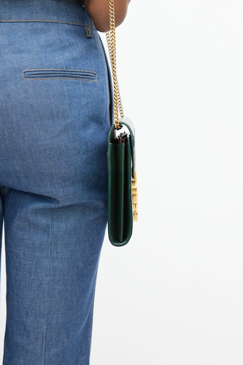 Saint Laurent Green Cassandra Leather Wallet On Chain