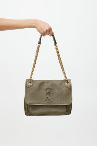 Saint Laurent Green 
Gold Niki Quilted Leather Bag