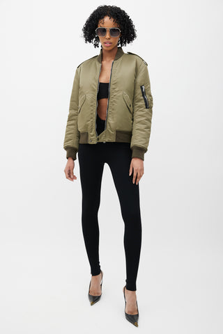 Saint Laurent Green Padded Bomber Jacket