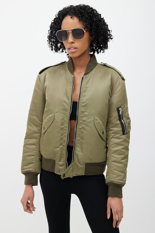 Saint Laurent Green Padded Bomber Jacket