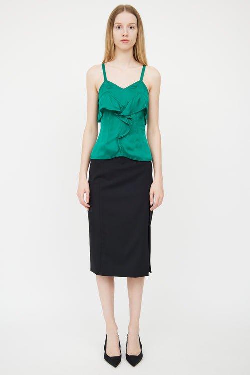 Saint Laurent Green Silk Ruffle Top