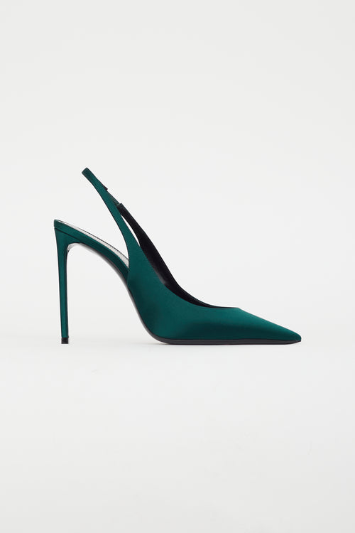 Saint Laurent Green Satin Zoe Slingback Heel