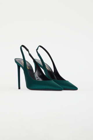 Saint Laurent Green Satin Zoe Slingback Heel