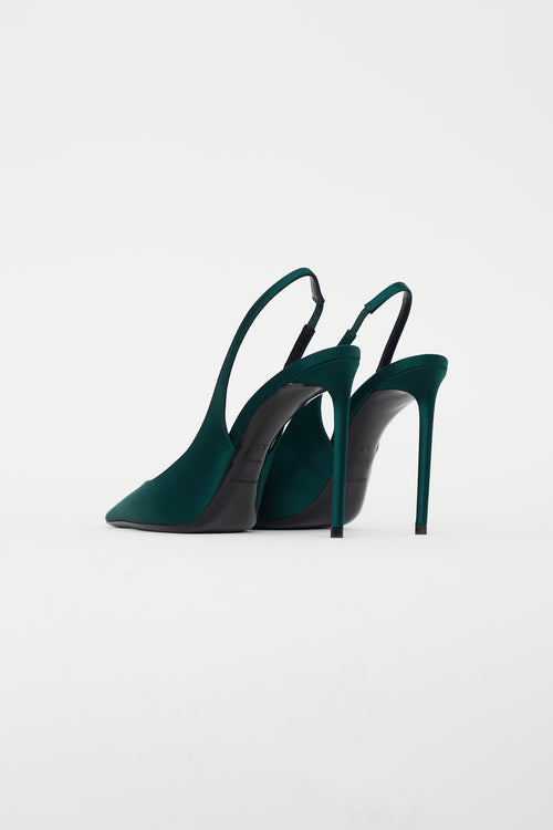 Saint Laurent Green Satin Zoe Slingback Heel